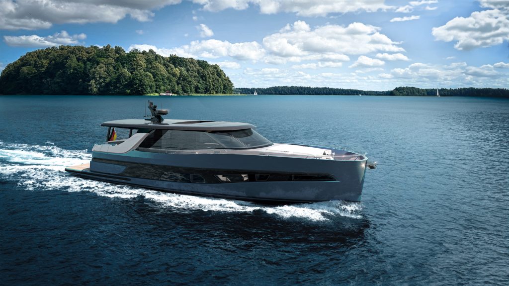 Speeding Luxury Yacht Leaving Wake Trail in Open Waters