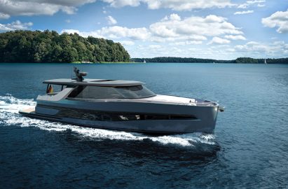 Speeding Luxury Yacht Leaving Wake Trail in Open Waters NNY