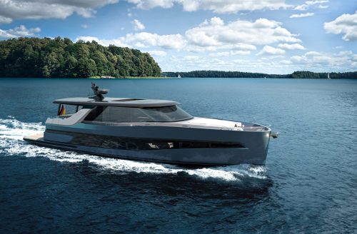 Speeding Luxury Yacht Leaving Wake Trail in Open Waters NNY